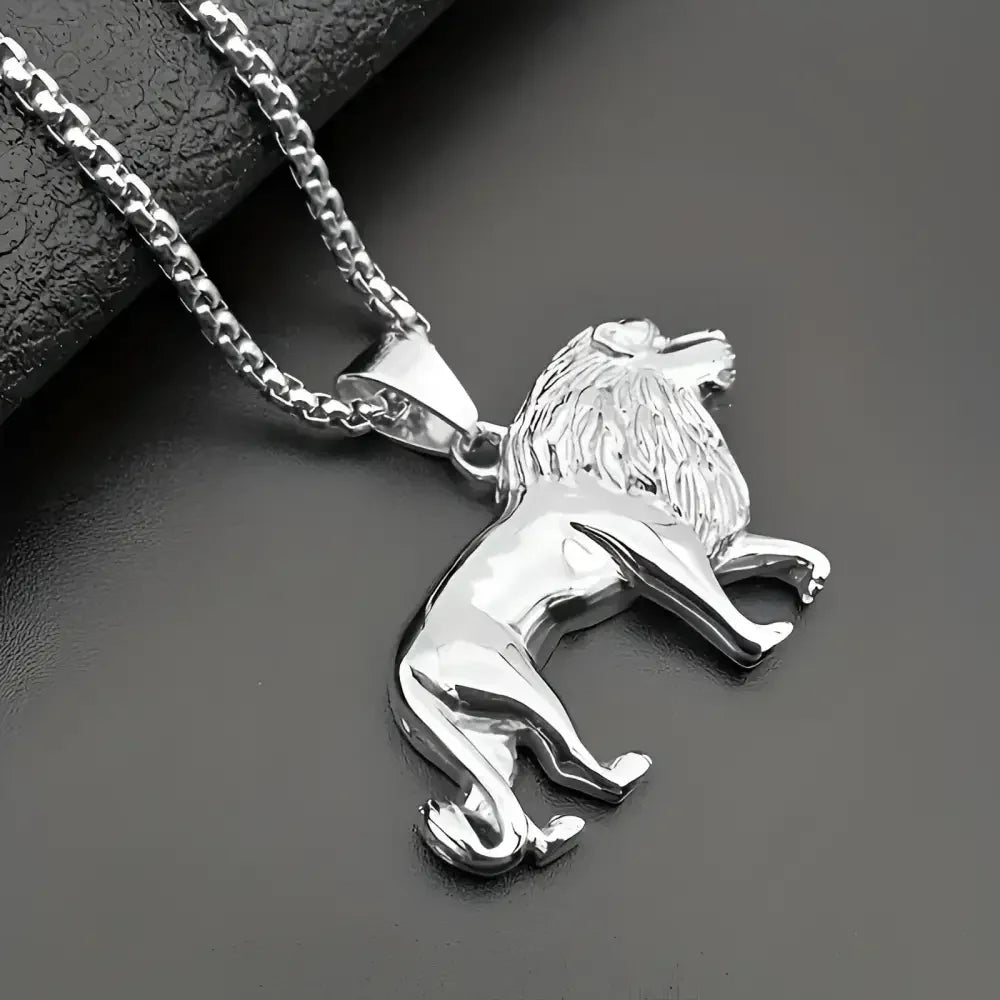 Silver Lion Pendant Necklace - Wild Beast Jewelry for Animal Lovers - Buzzastore