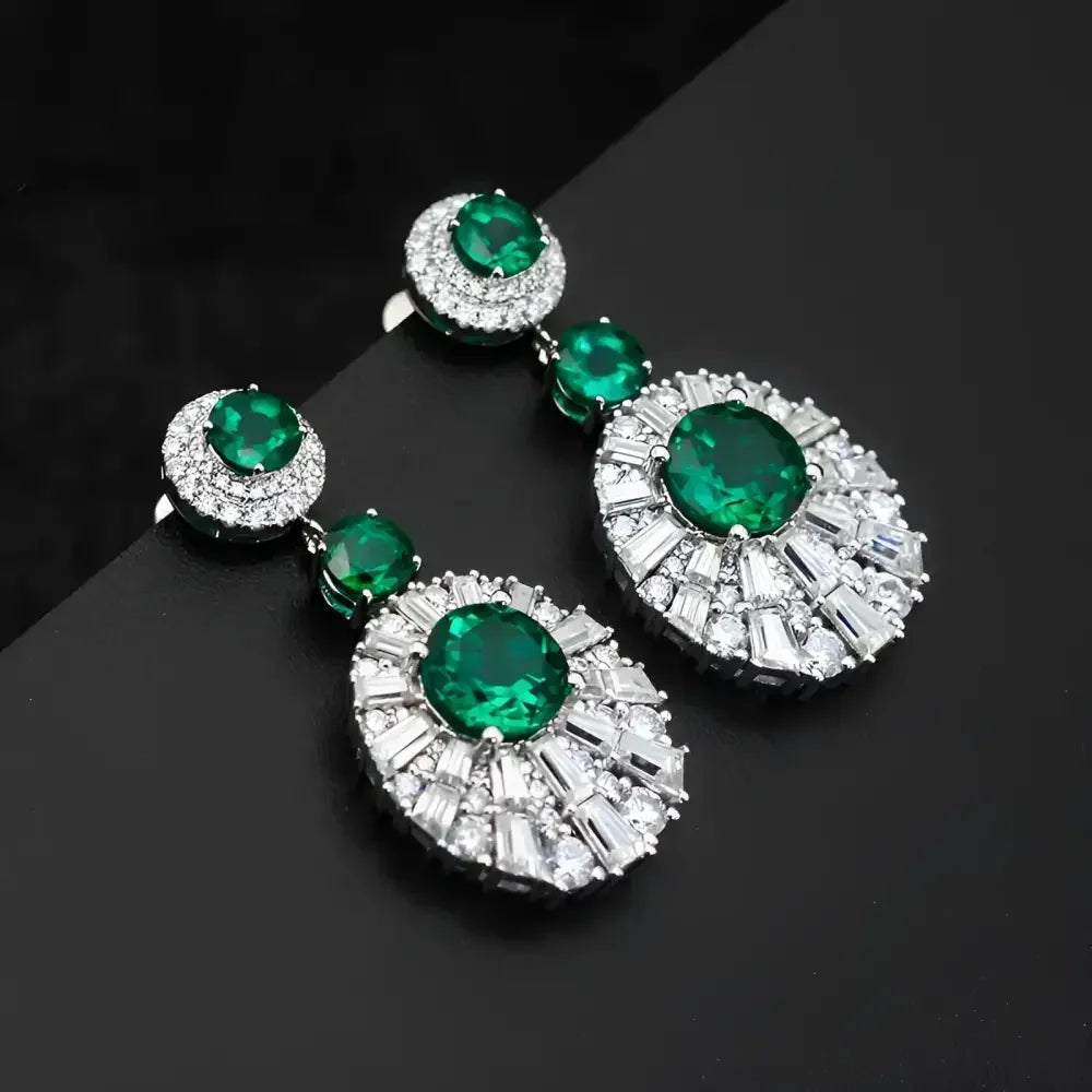 10k White Gold Emerald Stud Earrings - Elegant Gemstone Jewelry - Buzzastore
