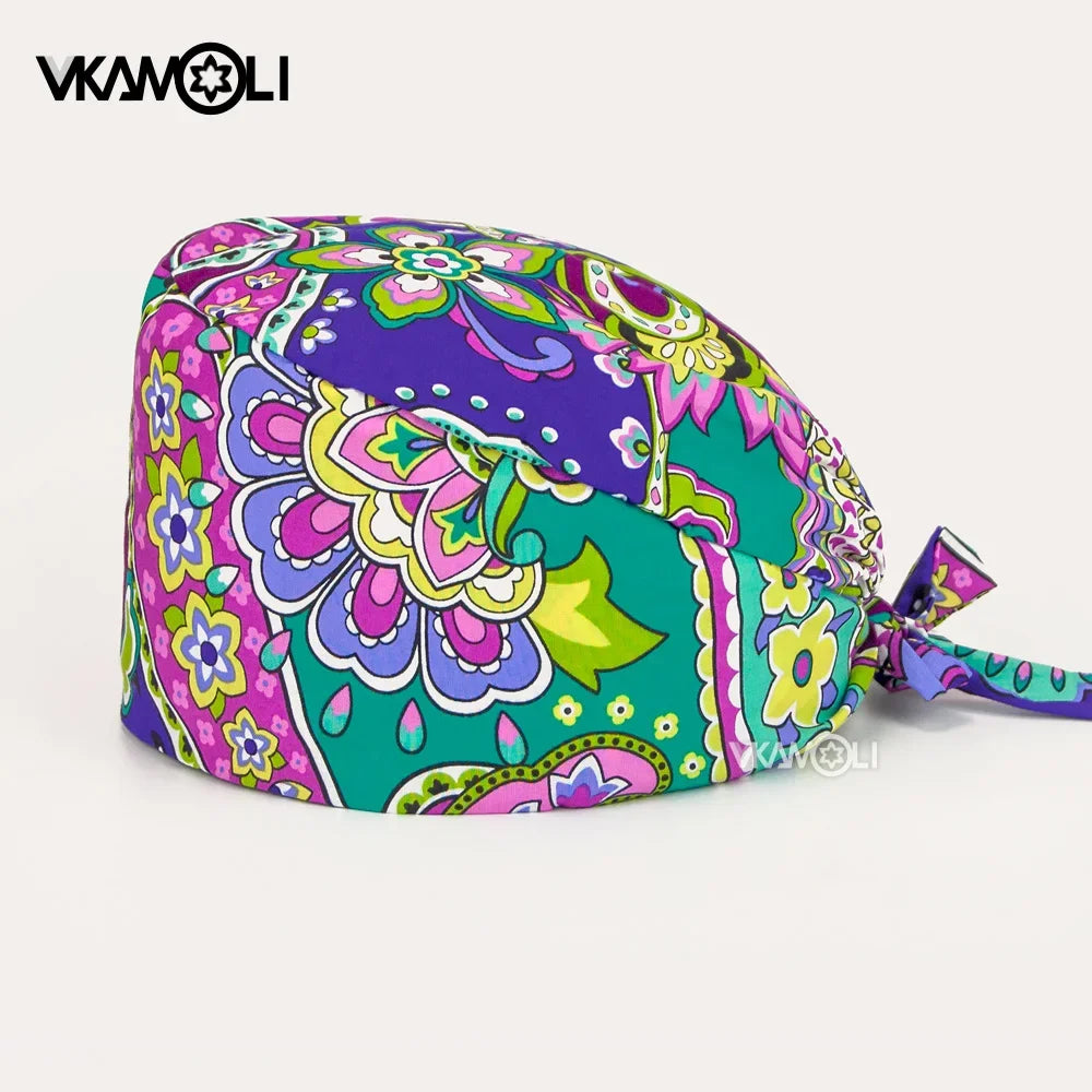 Adjustable Flower Print Scrubs Hat for Women - Ideal for Health Workers Beauty Salons and Pet Stores - Buzzastore