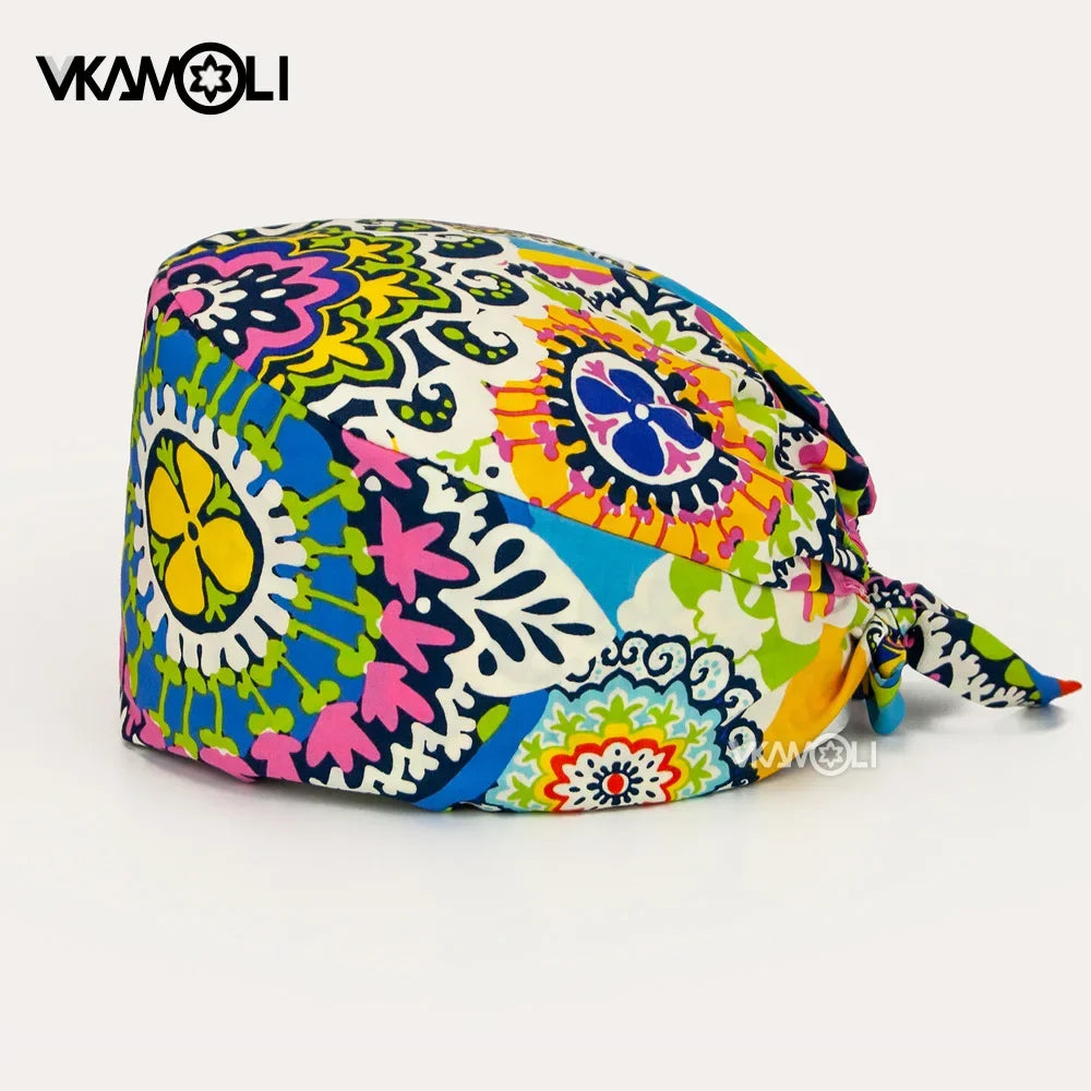 Adjustable Flower Print Scrubs Hat for Women - Ideal for Health Workers Beauty Salons and Pet Stores - Buzzastore
