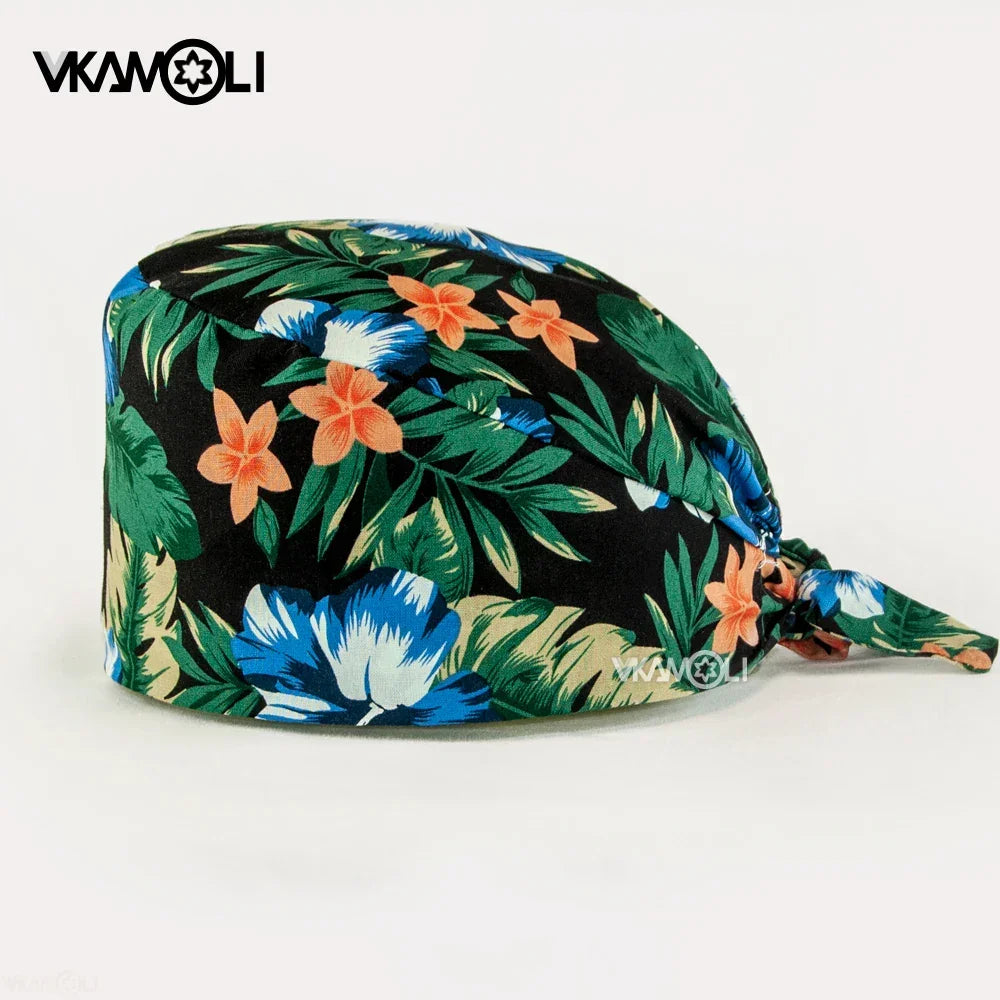 Adjustable Flower Print Scrubs Hat for Women - Ideal for Health Workers Beauty Salons and Pet Stores - Buzzastore