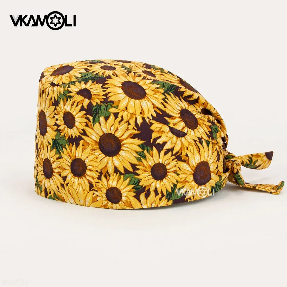 Adjustable Flower Print Scrubs Hat for Women - Ideal for Health Workers Beauty Salons and Pet Stores - Buzzastore