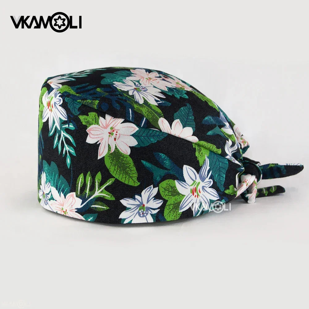 Adjustable Flower Print Scrubs Hat for Women - Ideal for Health Workers Beauty Salons and Pet Stores - Buzzastore