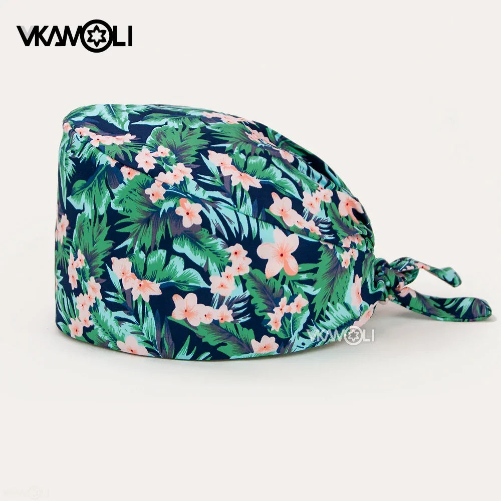 Adjustable Flower Print Scrubs Hat for Women - Ideal for Health Workers Beauty Salons and Pet Stores - Buzzastore