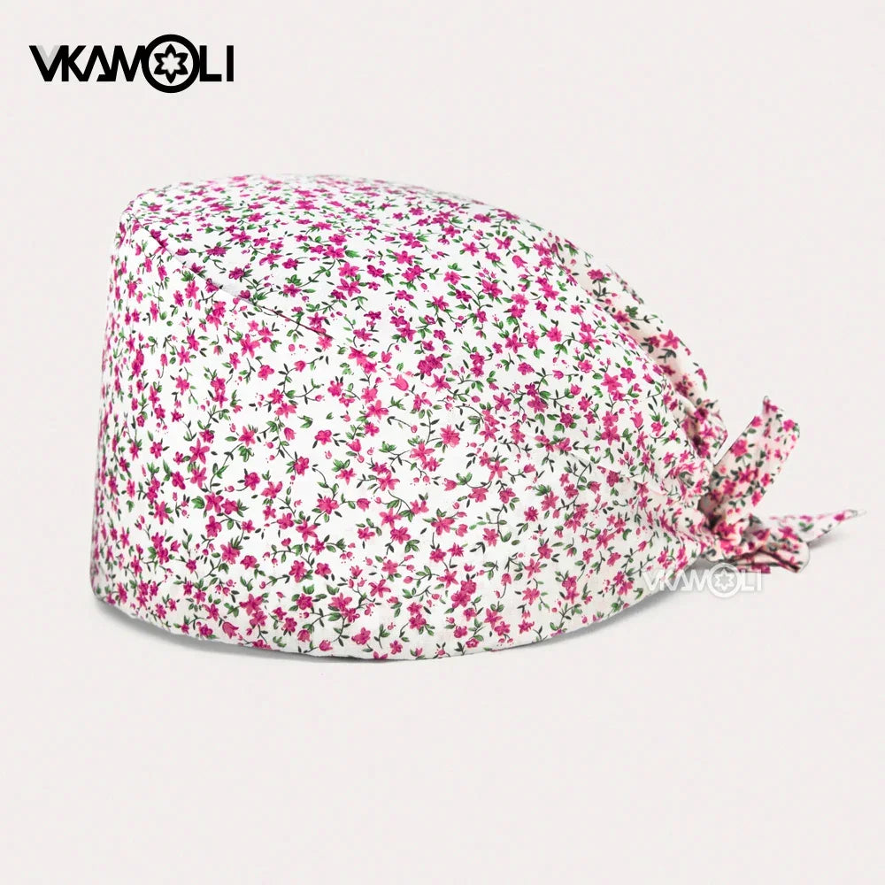 Adjustable Flower Print Scrubs Hat for Women - Ideal for Health Workers Beauty Salons and Pet Stores - Buzzastore