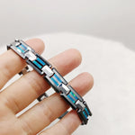 Waterproof Tungsten and Black Ceramic Bracelet for Men with Blue Opal Inlay - Tarnish-Free Designer Jewelry - Buzzastore