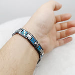 Waterproof Tungsten and Black Ceramic Bracelet for Men with Blue Opal Inlay - Tarnish-Free Designer Jewelry - Buzzastore