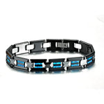Waterproof Tungsten and Black Ceramic Bracelet for Men with Blue Opal Inlay - Tarnish-Free Designer Jewelry - Buzzastore