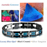Waterproof Tungsten and Black Ceramic Bracelet for Men with Blue Opal Inlay - Tarnish-Free Designer Jewelry - Buzzastore
