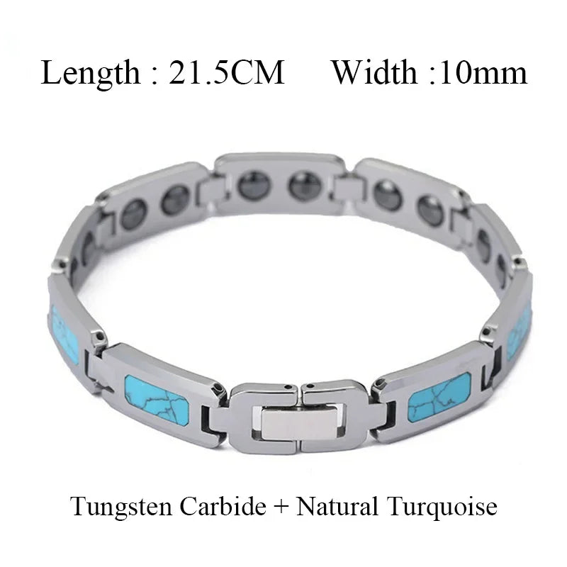 Waterproof Tungsten and Black Ceramic Bracelet for Men with Blue Opal Inlay - Tarnish-Free Designer Jewelry - Buzzastore