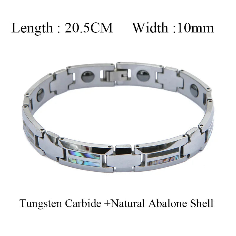 Waterproof Tungsten and Black Ceramic Bracelet for Men with Blue Opal Inlay - Tarnish-Free Designer Jewelry - Buzzastore
