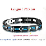 Waterproof Tungsten and Black Ceramic Bracelet for Men with Blue Opal Inlay - Tarnish-Free Designer Jewelry - Buzzastore