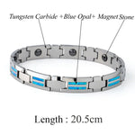 Waterproof Tungsten and Black Ceramic Bracelet for Men with Blue Opal Inlay - Tarnish-Free Designer Jewelry - Buzzastore