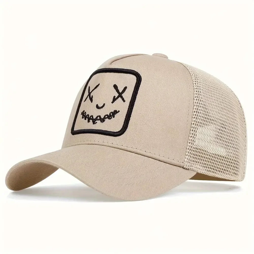 Unisex Smiling Face Embroidery Baseball Cap for Casual Style - Buzzastore
