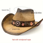 Large-Brimmed Western Cowboy Hat for Outdoor Riding Beach Sun Protection Embroidered Floral Design for Dance Parties - Buzzastore