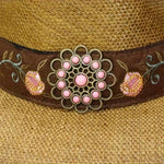 Large-Brimmed Western Cowboy Hat for Outdoor Riding Beach Sun Protection Embroidered Floral Design for Dance Parties - Buzzastore