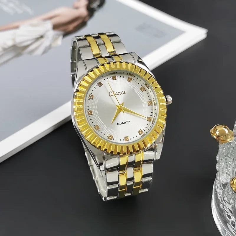 Couples Sun Patterned Quartz Business Watches with Alloy Steel Straps for Men and Women - Buzzastore