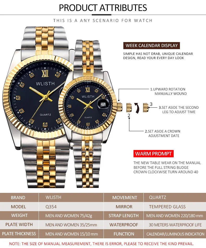 Waterproof Quartz Watch for Couples Stylish Mens and Womens Fashion Timepiece - Buzzastore