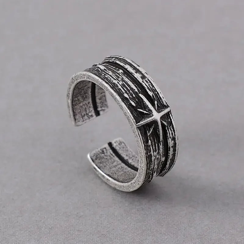 Silver Adjustable Retro Starry Night Art Ring for Men - Handmade Punk Gothic Jewelry Gift - Buzzastore