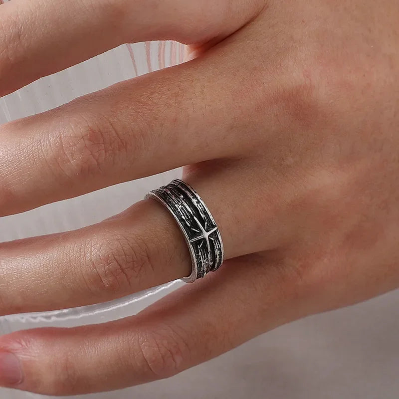 Silver Adjustable Retro Starry Night Art Ring for Men - Handmade Punk Gothic Jewelry Gift - Buzzastore