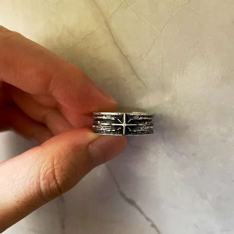 Silver Adjustable Retro Starry Night Art Ring for Men - Handmade Punk Gothic Jewelry Gift - Buzzastore