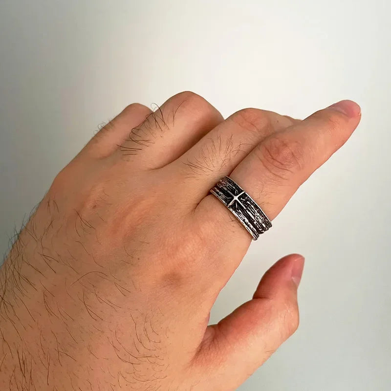Silver Adjustable Retro Starry Night Art Ring for Men - Handmade Punk Gothic Jewelry Gift - Buzzastore