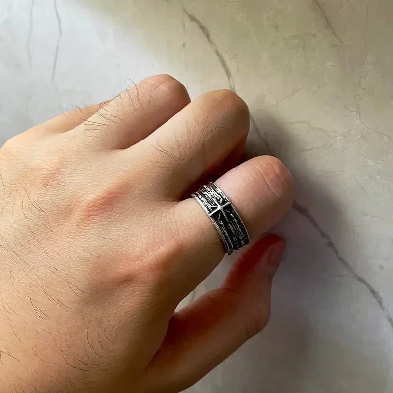 Silver Adjustable Retro Starry Night Art Ring for Men - Handmade Punk Gothic Jewelry Gift - Buzzastore