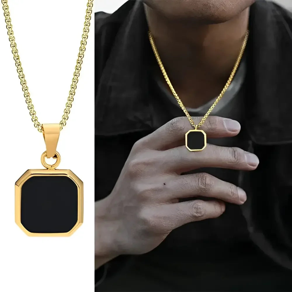 Vnox Mens Geometric Square Pendant Necklace - Modern Fashion Jewelry - Buzzastore