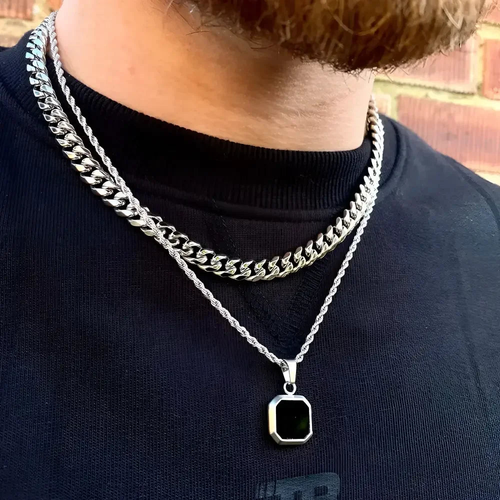Vnox Mens Geometric Square Pendant Necklace - Modern Fashion Jewelry - Buzzastore