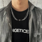 Mens Stainless Steel Double Layer Chain Necklace with Cross Pendant - Punk Rock Fashion Jewelry - Buzzastore
