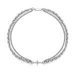 Mens Stainless Steel Double Layer Chain Necklace with Cross Pendant - Punk Rock Fashion Jewelry - Buzzastore