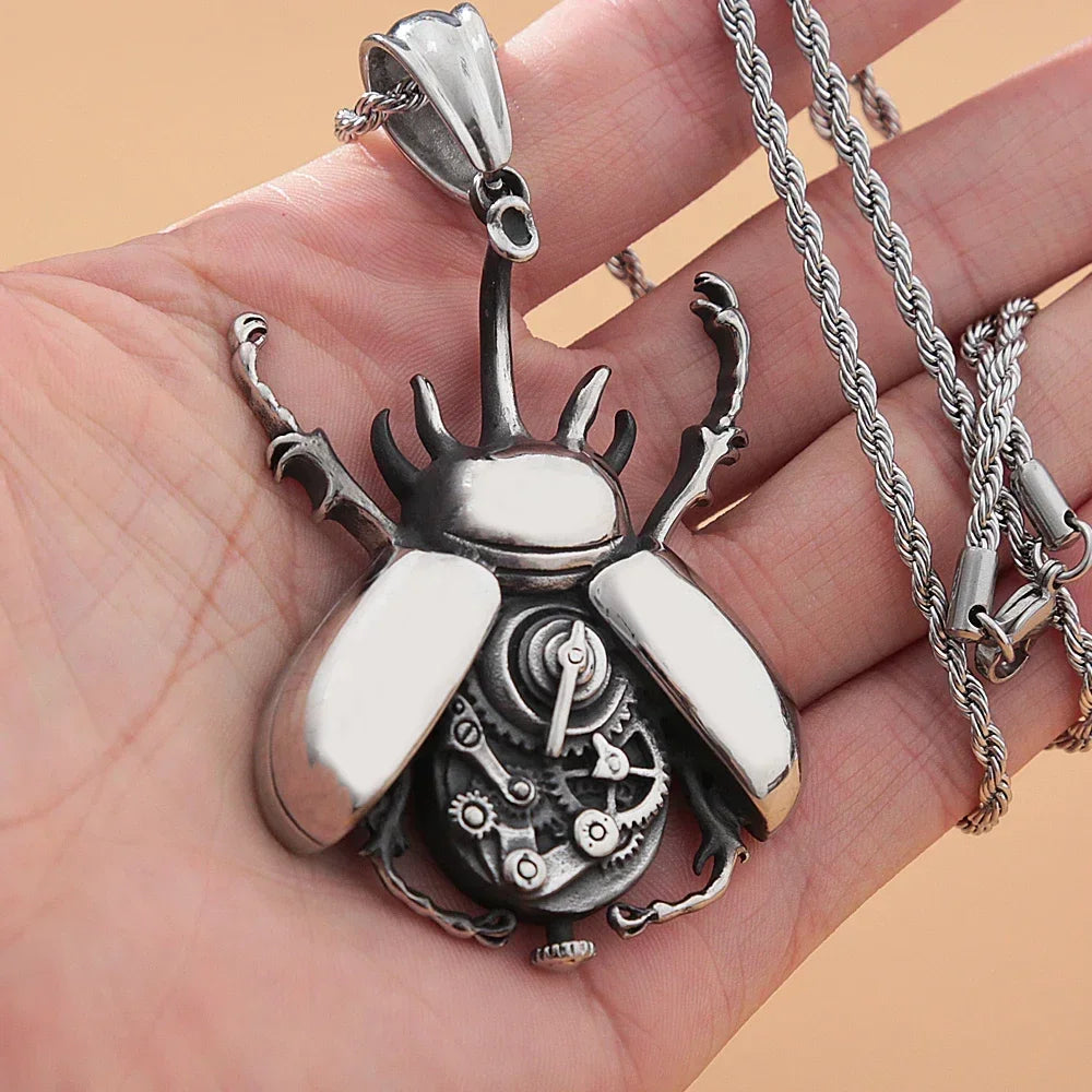 Punk Hip Hop Mechanical Insect Pendant Necklace for Men - Unique Stainless Steel Biker Jewelry - Buzzastore