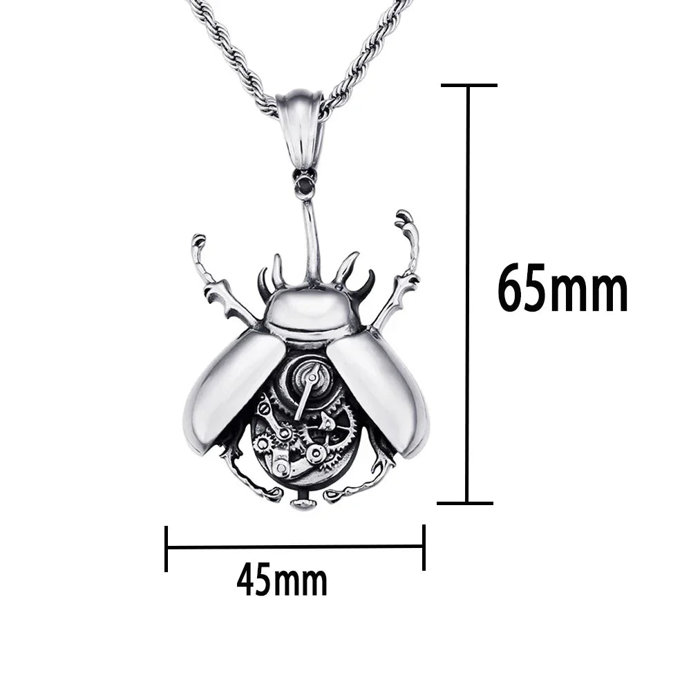 Punk Hip Hop Mechanical Insect Pendant Necklace for Men - Unique Stainless Steel Biker Jewelry - Buzzastore