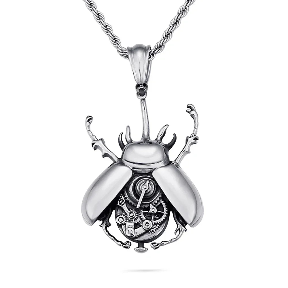 Punk Hip Hop Mechanical Insect Pendant Necklace for Men - Unique Stainless Steel Biker Jewelry - Buzzastore