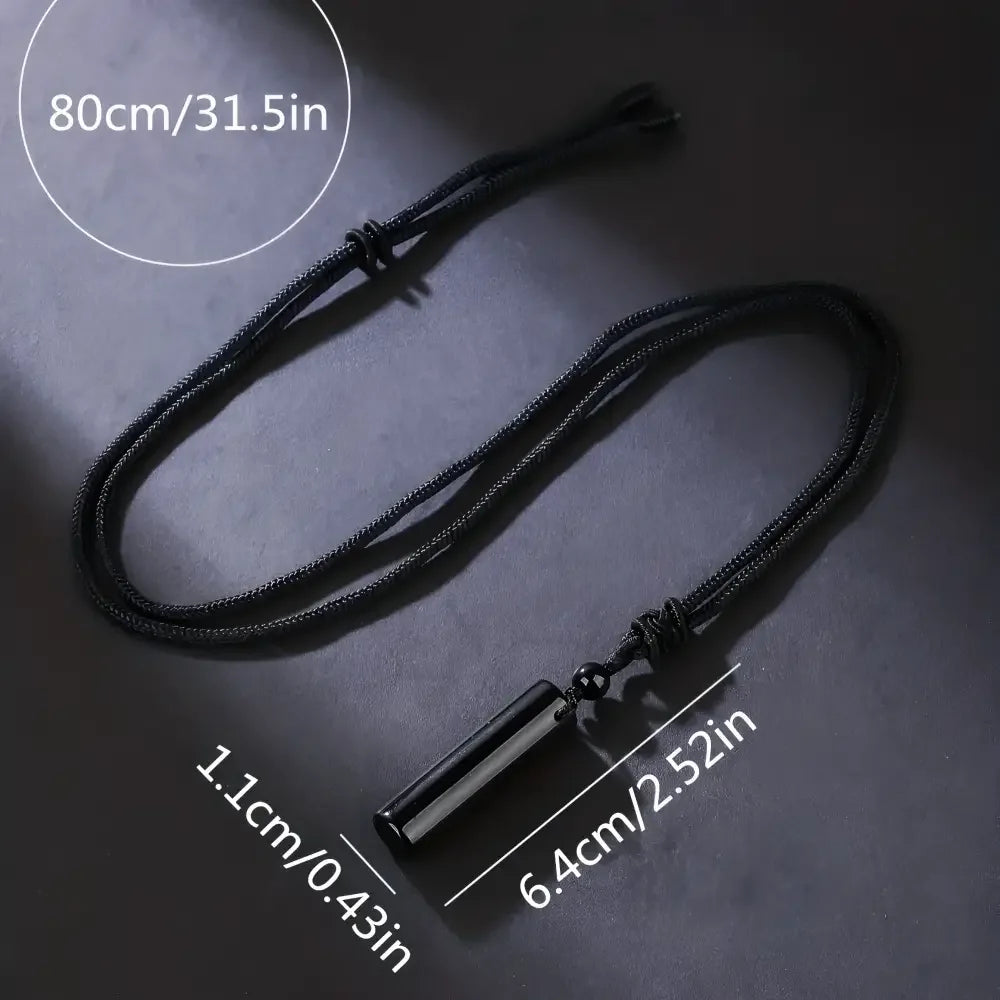 Black Obsidian Crystal Pendant Necklace with Braided Rope Chain - Buzzastore