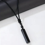 Black Obsidian Crystal Pendant Necklace with Braided Rope Chain - Buzzastore