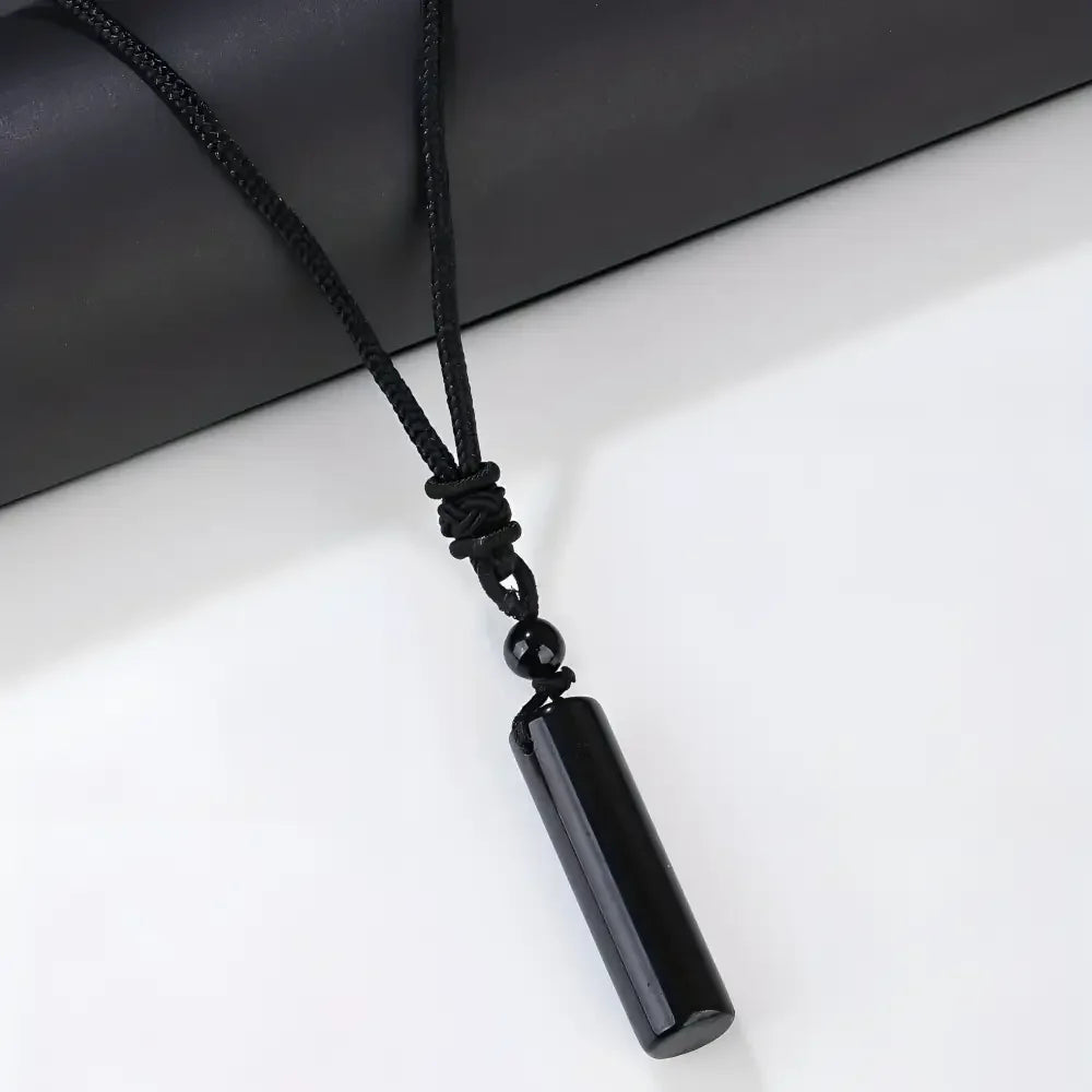 Black Obsidian Crystal Pendant Necklace with Braided Rope Chain - Buzzastore