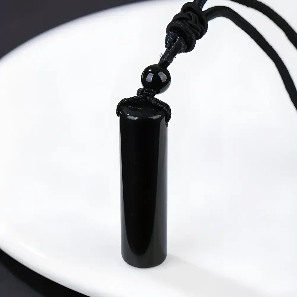 Black Obsidian Crystal Pendant Necklace with Braided Rope Chain - Buzzastore