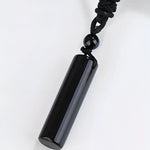 Black Obsidian Crystal Pendant Necklace with Braided Rope Chain - Buzzastore