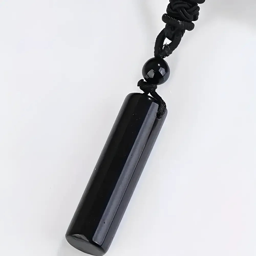 Black Obsidian Crystal Pendant Necklace with Braided Rope Chain - Buzzastore