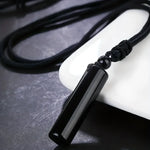 Black Obsidian Crystal Pendant Necklace with Braided Rope Chain - Buzzastore