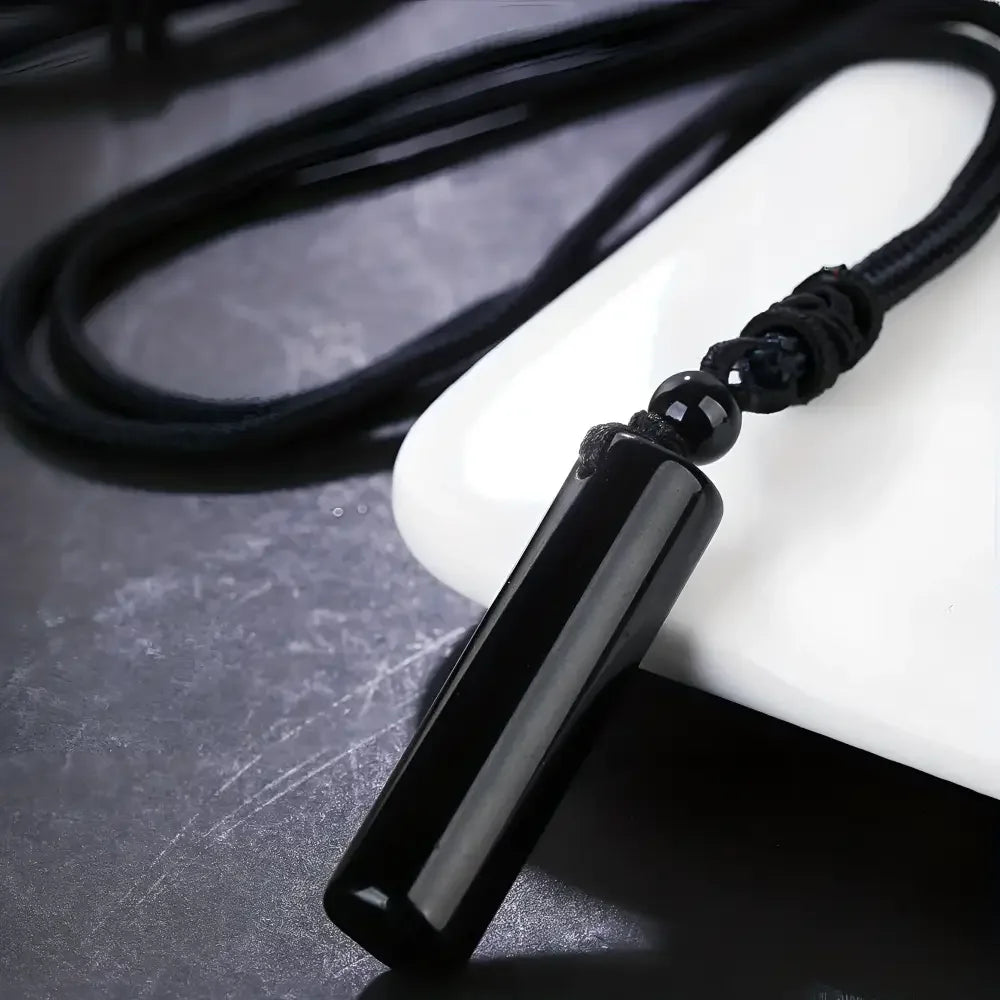 Black Obsidian Crystal Pendant Necklace with Braided Rope Chain - Buzzastore
