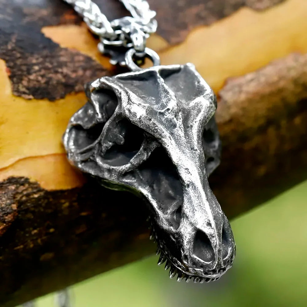 Mens 316L Stainless Steel Skull Pendant Necklace with Black Rope - Retro Fashion Jewelry Gift Free Shipping - Buzzastore