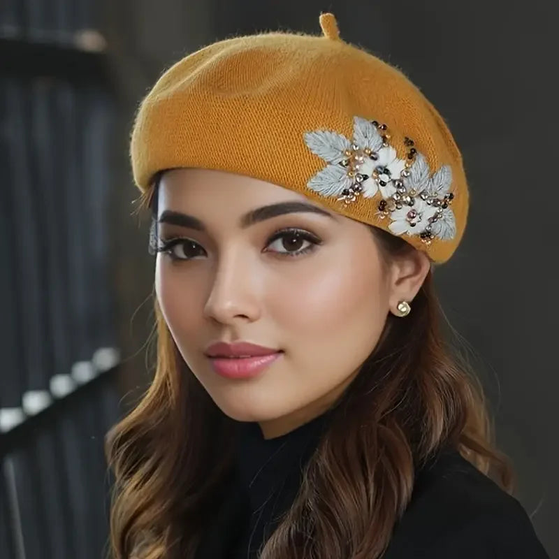 Elegant Flower Embroidered Beret Hat for Stylish Outfits - Buzzastore