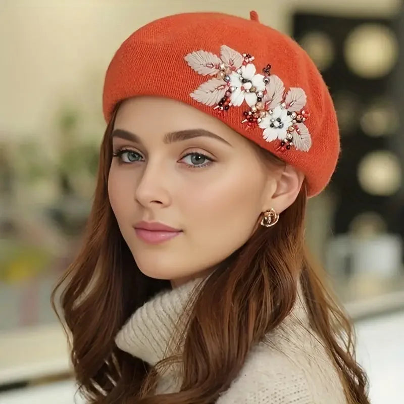 Elegant Flower Embroidered Beret Hat for Stylish Outfits - Buzzastore