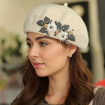 Elegant Flower Embroidered Beret Hat for Stylish Outfits - Buzzastore