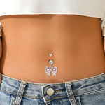 Delicate Zircon Bow Heart Navel Ring - Stylish Belly Button Piercing Jewelry for Women Girls - Buzzastore