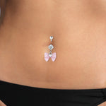 Delicate Zircon Bow Heart Navel Ring - Stylish Belly Button Piercing Jewelry for Women Girls - Buzzastore