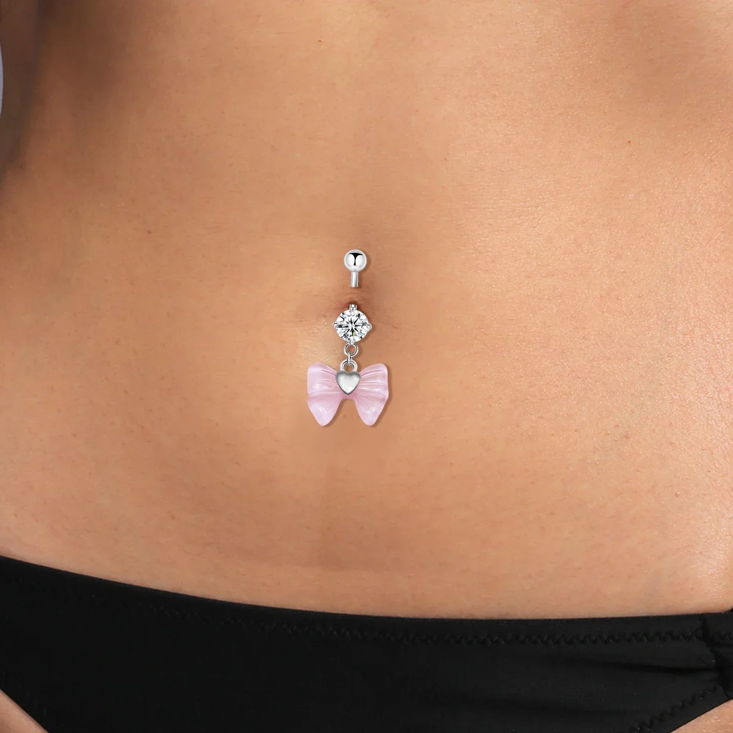 Delicate Zircon Bow Heart Navel Ring - Stylish Belly Button Piercing Jewelry for Women Girls - Buzzastore