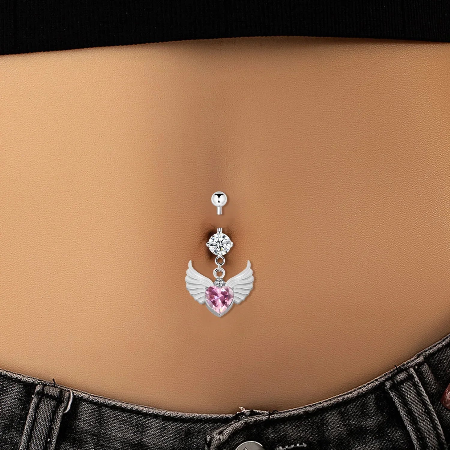 Delicate Zircon Bow Heart Navel Ring - Stylish Belly Button Piercing Jewelry for Women Girls - Buzzastore